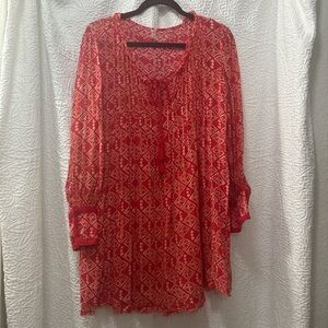 Free People Red and Cream Geometric Blouse